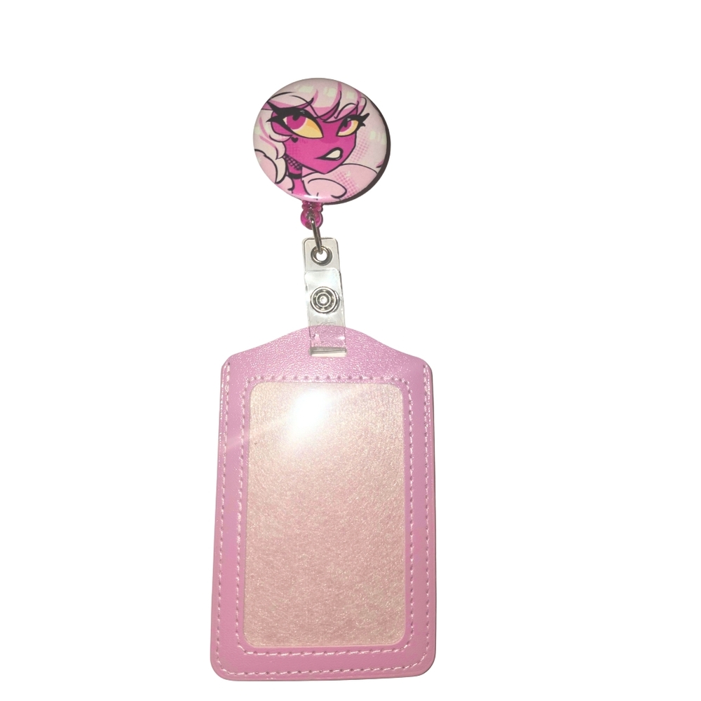 Verosika Badge Reel ID Holder Helluva‎ Boss Handmade Light Pink Hot Pink
